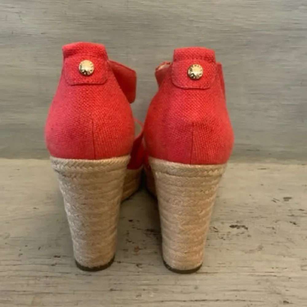 MICHAEL Michael Kors Coral Canvas Espadrille Wedge Sandals EUC